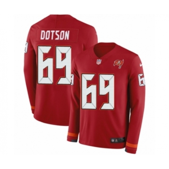 Youth Nike Tampa Bay Buccaneers #69 Demar Dotson Limited Red Therma Long Sleeve NFL Jersey - Ujersey