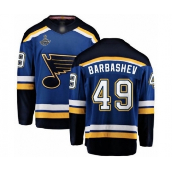 Men's St. Louis Blues #49 Ivan Barbashev Fanatics Branded Royal Blue Home Breakaway 2019 Stanley Cup Champions Hockey Jersey