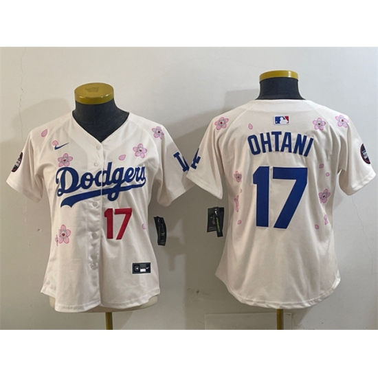 Women's Los Angeles Dodgers #17 Shohei Ohtani Cream 2025 Tokyo Series Limited Stitched Baseball Jersey(Run Small) - Ujersey
