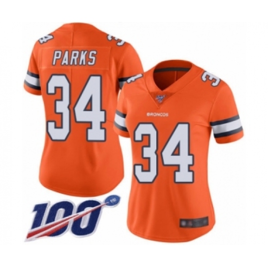 Women's Denver Broncos #34 Will Parks Limited Orange Rush Vapor Untouchable 100th Season Football Jersey - Ujersey
