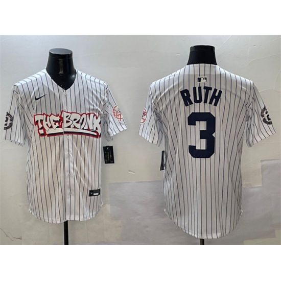 Men's New York Yankees #3 Babe Ruth White Bronx Graffiti Vapor Limited Stitched Baseball Jersey - Ujersey