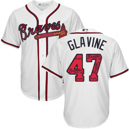 Men's Majestic Atlanta Braves #47 Tom Glavine Authentic White Team Logo Fashion Cool Base MLB Jersey - Ujersey