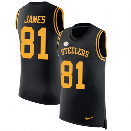 Men's Nike Pittsburgh Steelers #81 Jesse James Limited Black Rush Player Name & Number Tank Top NFL Jersey - Ujersey