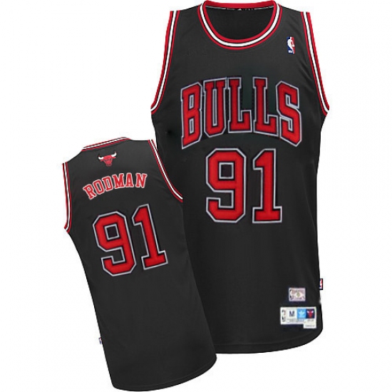 Men's Adidas Chicago Bulls #91 Dennis Rodman Authentic Black Throwback NBA Jersey - Ujersey