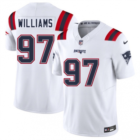 Men's New England Patriots #97 Milton Williams White 2025 F.U.S.E. Vapor Limited Football Stitched Jersey - Ujersey