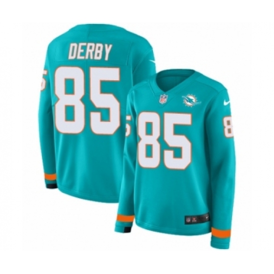Women's Nike Miami Dolphins #85 A.J. Derby Limited Aqua Therma Long Sleeve NFL Jersey - Ujersey