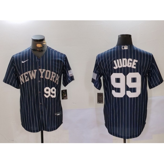 Men's New York Yankees #99 Aaron Judge Navy Pinstripe Fashion Cool Base Jerseys