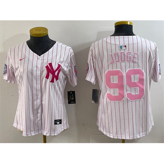 Youth New York Yankees #99 Aaron Judge White Pink Pinstripe Limited Stitched Baseball Jersey - Ujersey