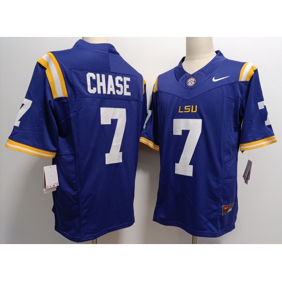 Men's LSU Tigers #7 JaMarr Chase Purple FUSE College Stitched Jersey - Ujersey
