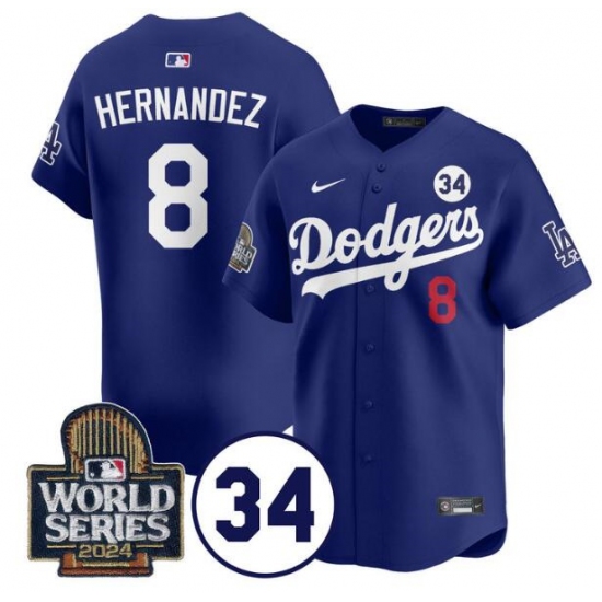 Men's Los Angeles Dodgers #8 Enrique Hernández Royal 2024 World Series With No. 34 Limited Stitched Baseball Jersey - Ujersey