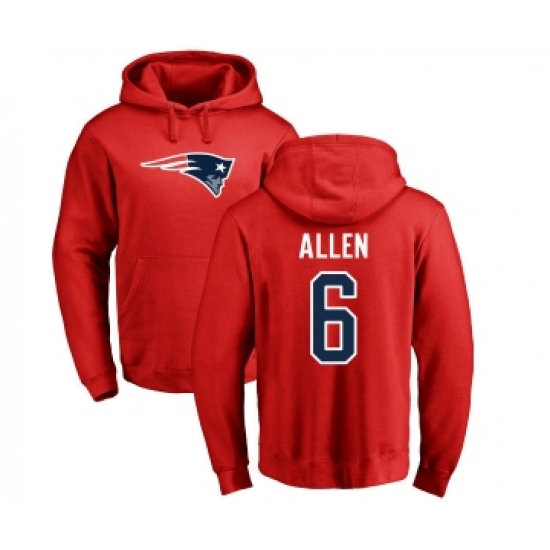 Football New England Patriots #6 Ryan Allen Red Name & Number Logo Pullover Hoodie - Ujersey