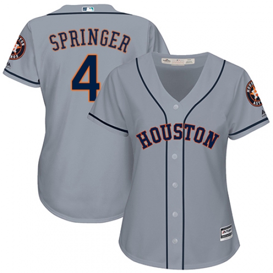 Women's Majestic Houston Astros #4 George Springer Authentic Grey Road Cool Base MLB Jersey - Ujersey