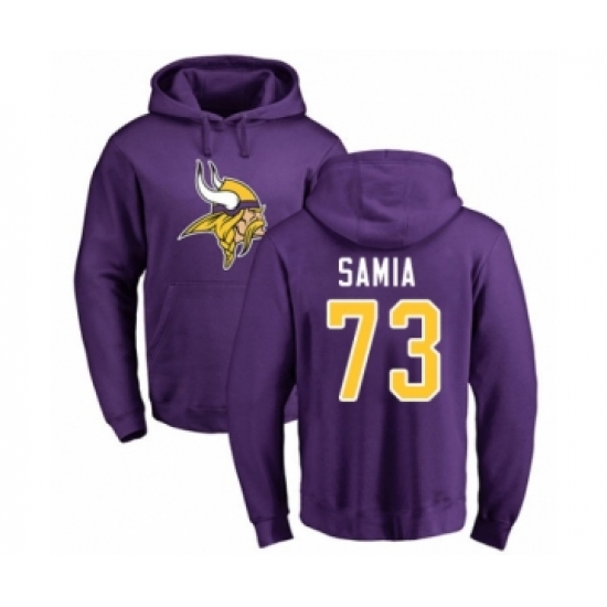 Football Minnesota Vikings #73 Dru Samia Purple Name & Number Logo Pullover Hoodie - Ujersey