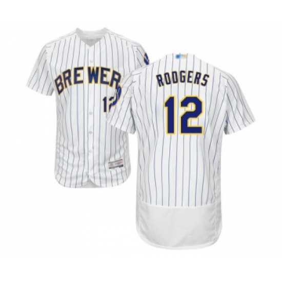 Men's Milwaukee Brewers #12 Aaron Rodgers White Home Flex Base Authentic Collection Baseball Jersey - Ujersey