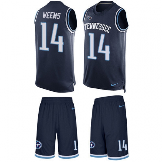 Men's Nike Tennessee Titans #14 Eric Weems Limited Navy Blue Tank Top Suit NFL Jersey - Ujersey