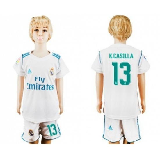 Real Madrid #13 K.Casilla White Home Kid Soccer Club Jersey