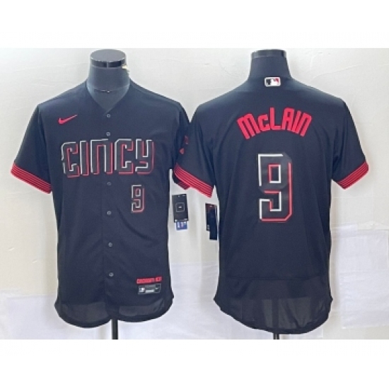 Men's Nike Cincinnati Reds #9 Matt McLain Number Black 2023 City Connect Flex Base Stitched Jersey2 - Ujersey