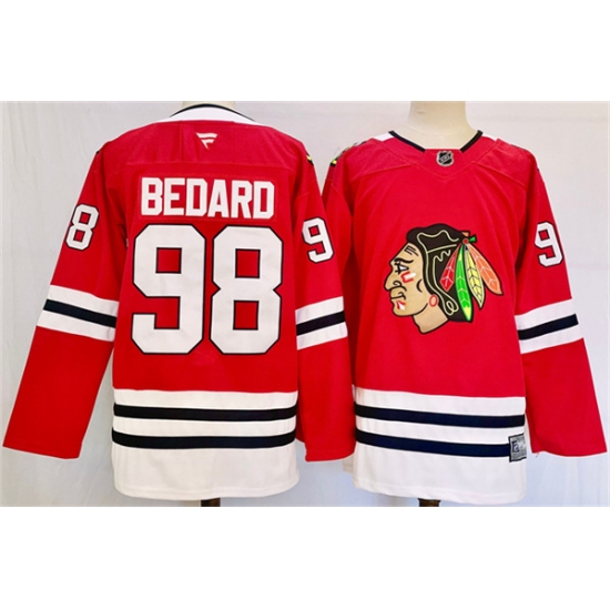 Men's Chicago Blackhawks #98 Connor Bedard Red Stitched Hockey Jersey - Ujersey