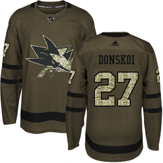 Men's Adidas San Jose Sharks #27 Joonas Donskoi Premier Green Salute to Service NHL Jersey - Ujersey
