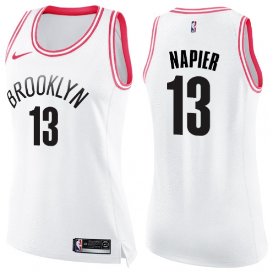 Women's Nike Brooklyn Nets #13 Shabazz Napier Swingman White Pink Fashion NBA Jersey - Ujersey