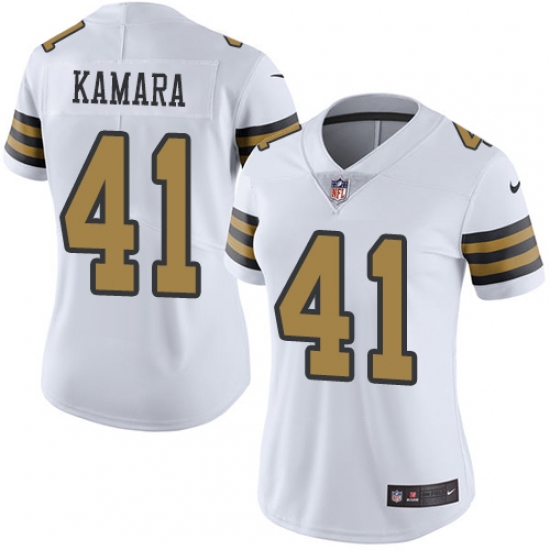 Women's Nike New Orleans Saints #41 Alvin Kamara Limited White Rush Vapor Untouchable NFL Jersey - Ujersey