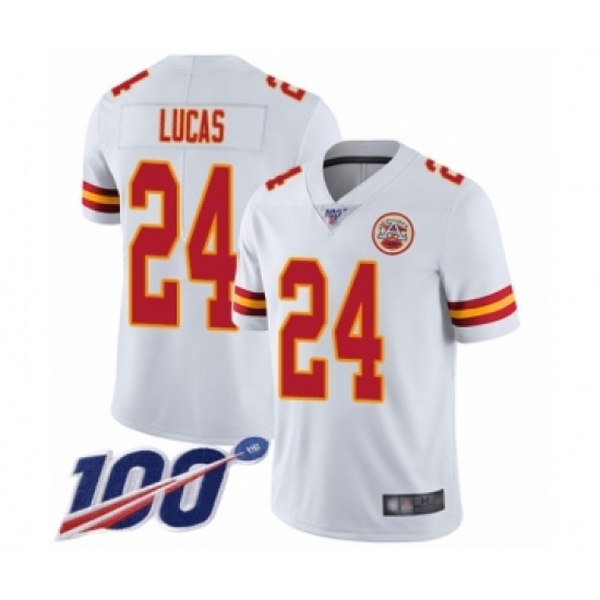 Men's Kansas City Chiefs #24 Jordan Lucas White Vapor Untouchable Limited Player 100th Season Football Jersey - Ujersey