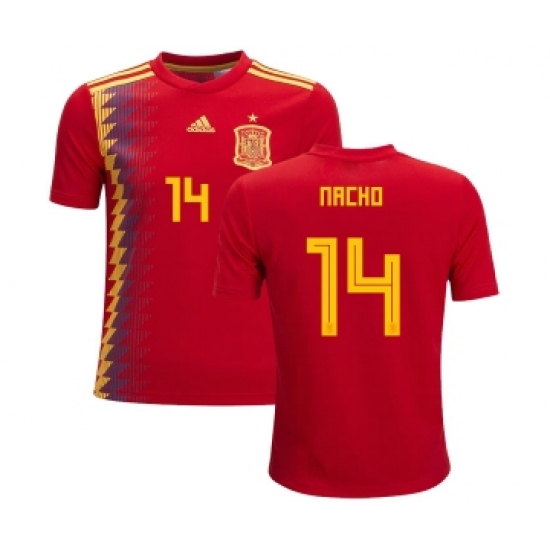 Spain #14 Nacho Red Home Kid Soccer Country Jersey