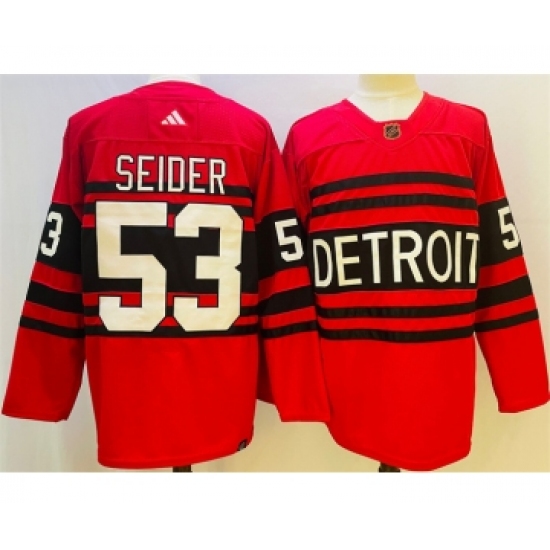 Men's Detroit Red Wings #53 Moritz Seider Red 2022-23 Reverse Retro Stitched Jersey - Ujersey