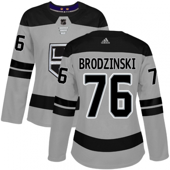 Women's Adidas Los Angeles Kings #76 Jonny Brodzinski Authentic Gray Alternate NHL Jersey - Ujersey
