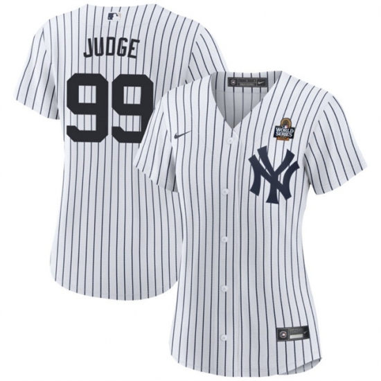 Women's New York Yankees #99 Aaron Judge White 2024 World Series With Name Cool Base Stitched Baseball Jersey(Run Small) - Ujersey