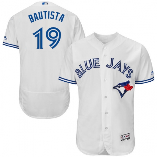 Men's Majestic Toronto Blue Jays #19 Jose Bautista White Home Flex Base Authentic Collection MLB Jersey - Ujersey