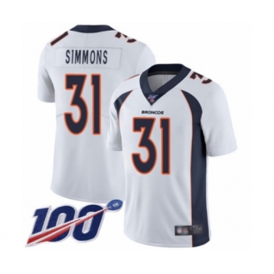 Men's Denver Broncos #31 Justin Simmons White Vapor Untouchable Limited Player 100th Season Football Jersey - Ujersey
