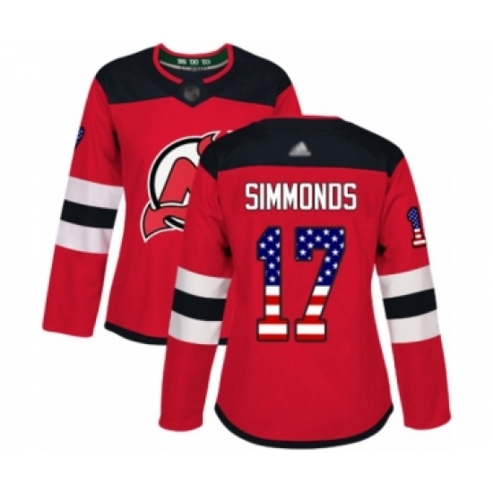 Women's New Jersey Devils #17 Wayne Simmonds Authentic Red USA Flag Fashion Hockey Jersey