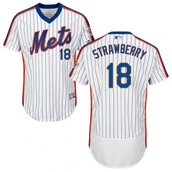 Men's Majestic New York Mets #18 Darryl Strawberry White Alternate Flex Base Authentic Collection MLB Jersey - Ujersey