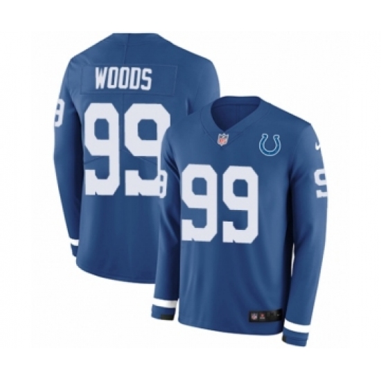 Youth Nike Indianapolis Colts #99 Al Woods Limited Blue Therma Long Sleeve NFL Jersey - Ujersey