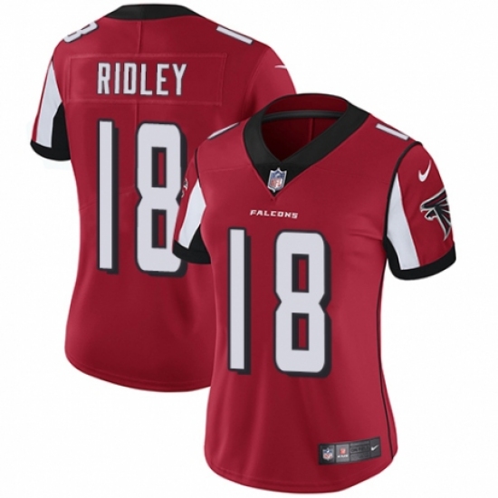 Women's Nike Atlanta Falcons #18 Calvin Ridley Red Team Color Vapor Untouchable Limited Player NFL Jersey - Ujersey