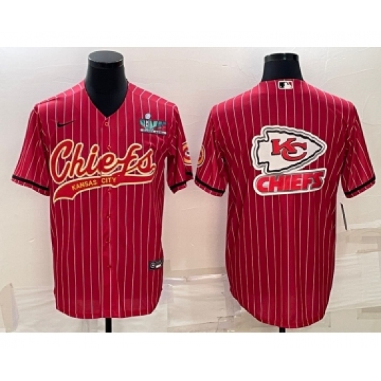 Men's Kansas City Chiefs Red Team Big Logo With Super Bowl LVII Patch Cool Base Stitched Baseball Jersey - Ujersey