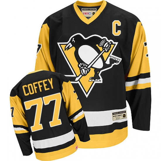 Men's CCM Pittsburgh Penguins #77 Paul Coffey Authentic Black Throwback NHL Jersey - Ujersey