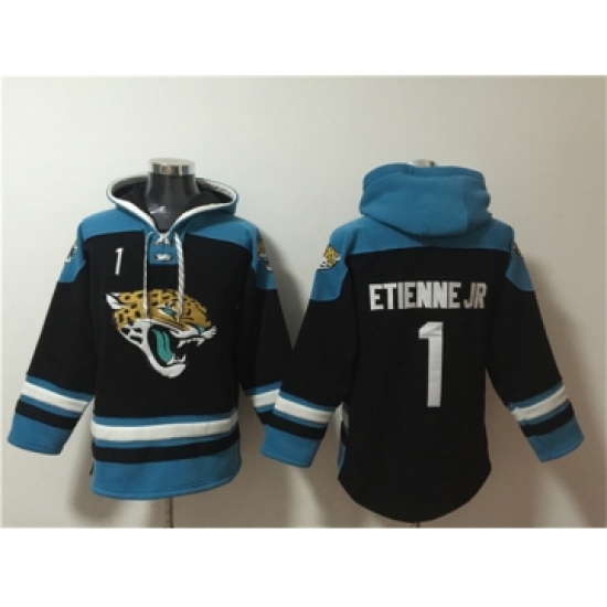 Men's Jacksonville Jaguars #1 Travis Etienne Jr. Black Ageless Must-Have Lace-Up Pullover Hoodie - Ujersey