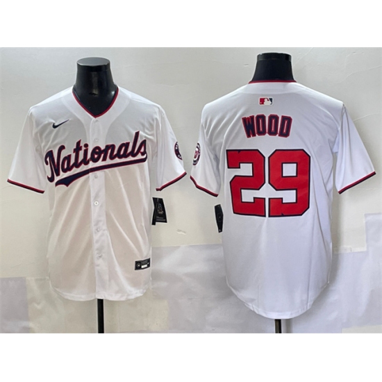 Men's Washington Nationals #29 James Wood White Home Limited Stitched Baseball Jersey - Ujersey