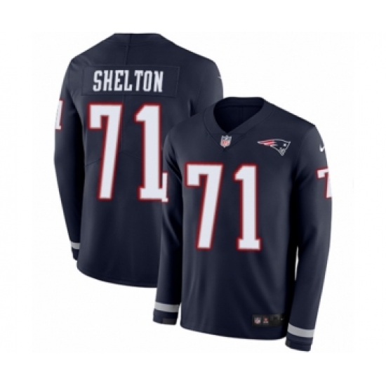 Men's Nike New England Patriots #71 Danny Shelton Limited Navy Blue Therma Long Sleeve NFL Jersey - Ujersey