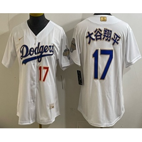 Women's Los Angeles Dodgers #17 大谷翔平 White Japanese 2026 Gold Collection Limited Jersey - Ujersey