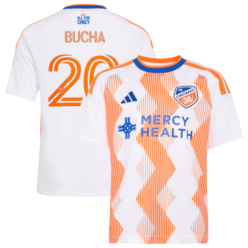 Youth FC Cincinnati Pavel Bucha adidas White 2026 The Seven Hills Kit Replica Jersey