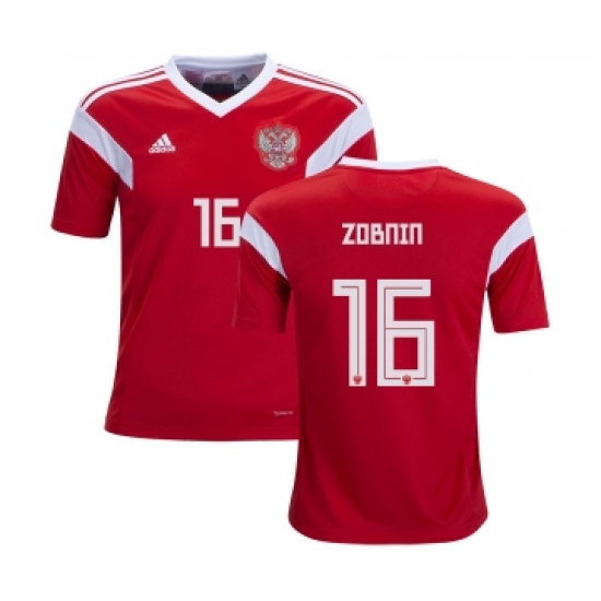 Russia #16 Zobnin Home Kid Soccer Country Jersey