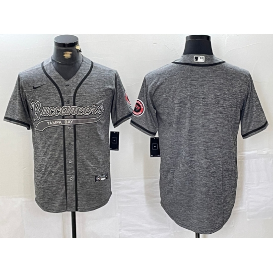 Men's Tampa Bay Buccaneers Blank Grey Gridiron With Cool Base Stitched Baseball Jersey - Ujersey