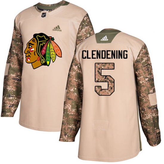 Youth Adidas Chicago Blackhawks #5 Adam Clendening Authentic Camo Veterans Day Practice NHL Jersey - Ujersey