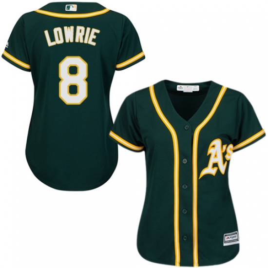 Women's Majestic Oakland Athletics #8 Jed Lowrie Authentic Green Alternate 1 Cool Base MLB Jersey - Ujersey