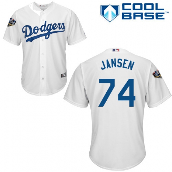 Youth Majestic Los Angeles Dodgers #74 Kenley Jansen Authentic White Home Cool Base 2018 World Series MLB Jersey - Ujersey