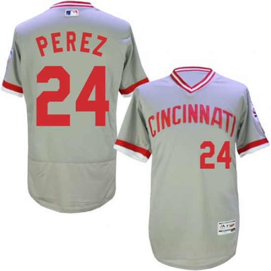 Men's Majestic Cincinnati Reds #24 Tony Perez Grey Flexbase Authentic Collection Cooperstown MLB Jersey - Ujersey