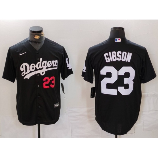 Men's Los Angeles Dodgers #23 Kirk Gibson Number Black Cool Base Stitched Jersey - Ujersey